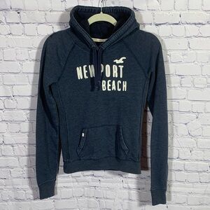 Hollister Womens Y2K Hooded Pullover Sweatshirt Navy Size M Fitted 90s Casual